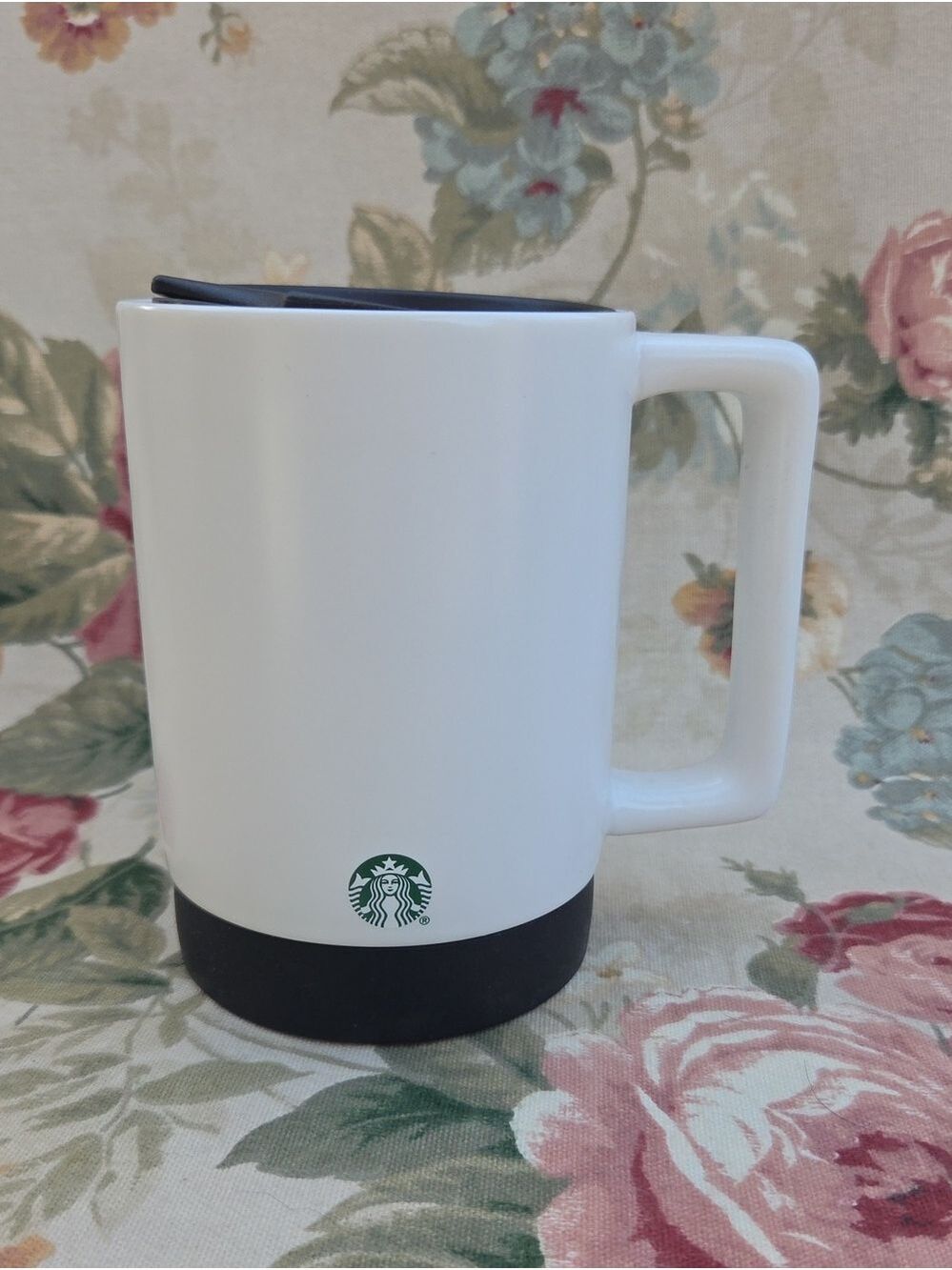 Starbucks White Ceramic Travel Mug with Black Base 14 Fluid Ounces